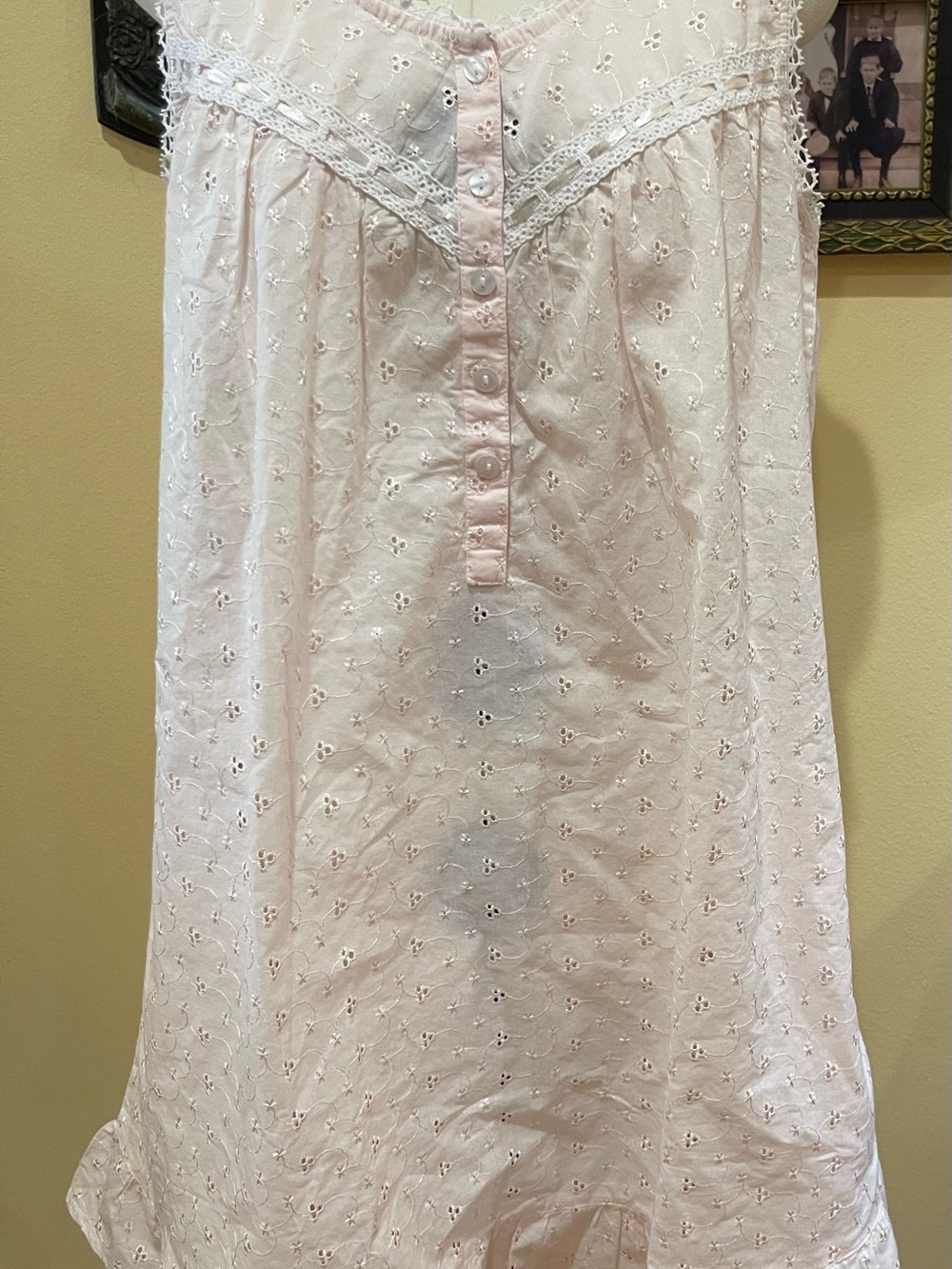 La Cera NWT Pink Cotton Eyelet Prairie Nightgown M